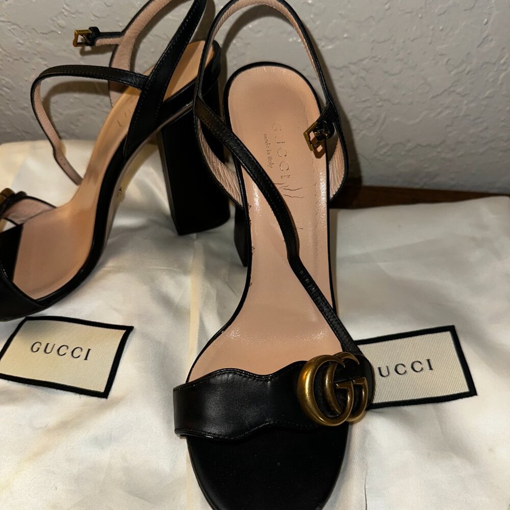 Black Gucci Marmont Ankle Wrap Sandals - Picture 3 of 10